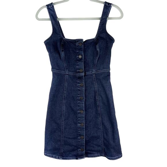 NEW Denim Button Down Pinafore Mini Dress XS - Picture 2 of 6